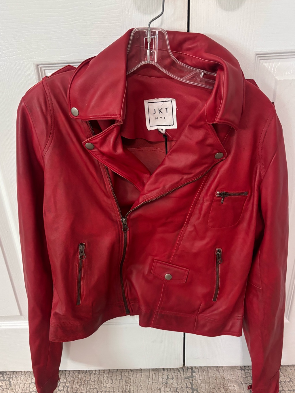 Nwt Jkt Nyc Size 00 Women's Red Leather Moto Jacket